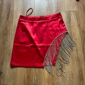 Red skirt with rhinestone fringe